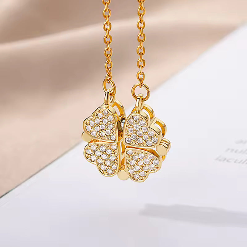 Most Beautiful Four-Leaf Heart Clover Magnetic Necklace