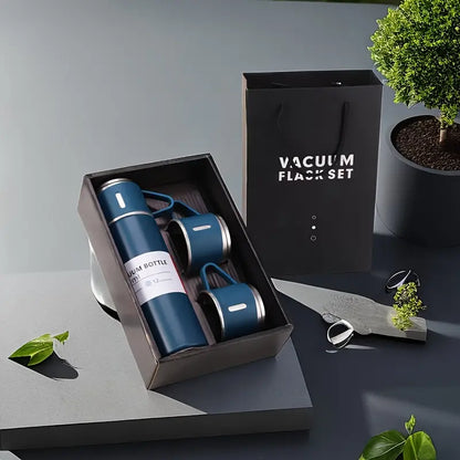 Vacuum Flask Set - 500 ML Hot & Cold Thermos Water Bottle With 3 Cup