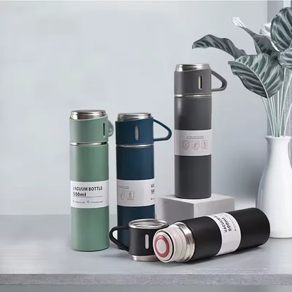Vacuum Flask Set - 500 ML Hot & Cold Thermos Water Bottle With 3 Cup