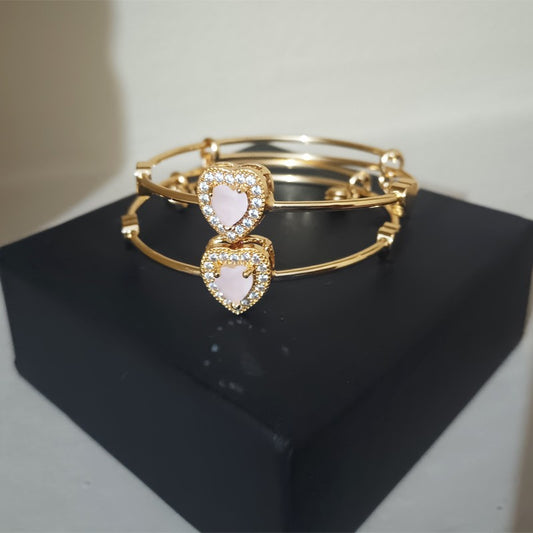 Pair of 2 Beautiful Heart Pink Bangles Set